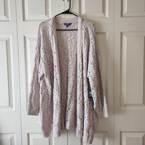 Plus Size Terra & Sky Open-Front Ivory Sugar Crochet Cardigan Sweater 3X 24W-26W